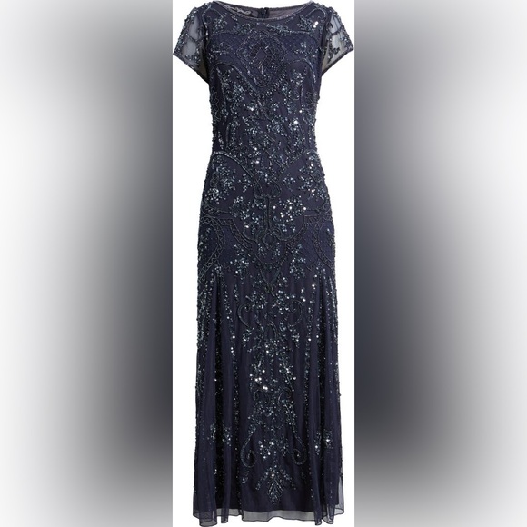 PISARRO NIGHTS Beaded Mesh Midi Cocktail Dress ❤️NWT❤️IN STORES❤️ - Picture 6 of 6